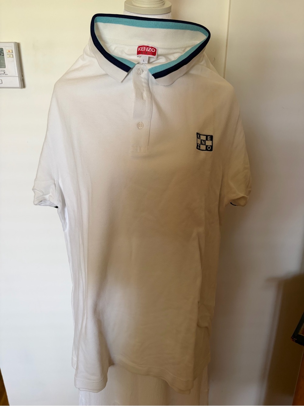 Kenzo White Polo with Navy & Teal Collar Trim